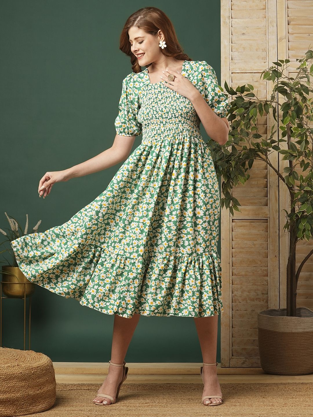 

Moda Rapido Crepe Fit & Flare Dress, Green