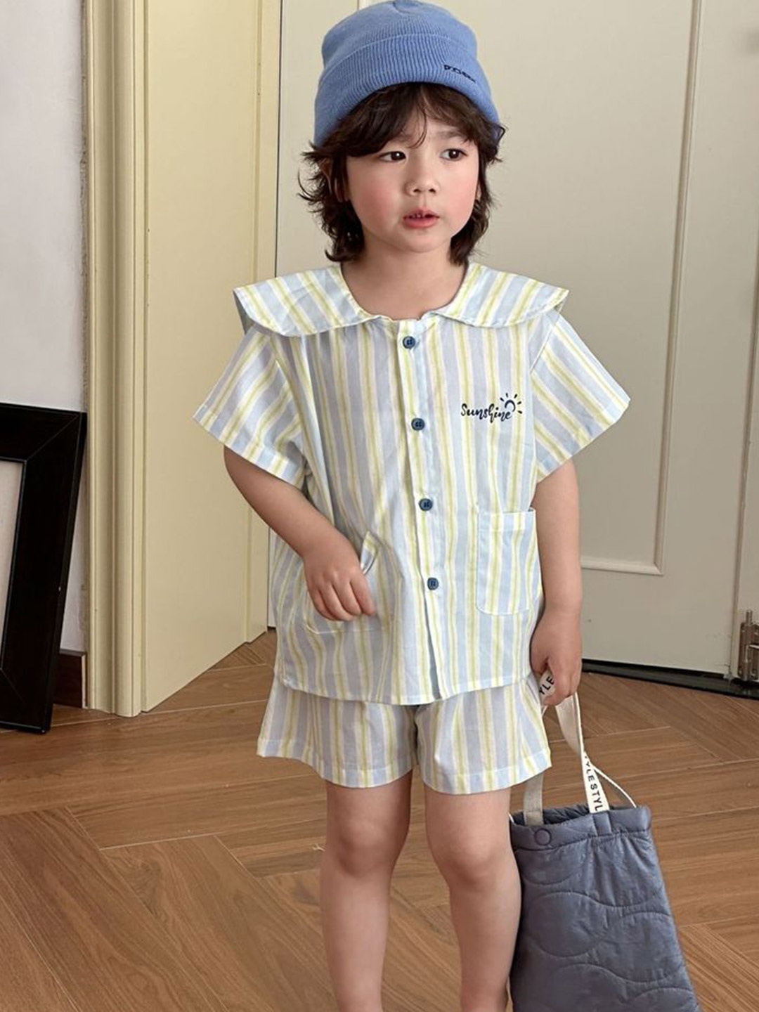 

LULU & SKY Boys Striped Pure Cotton T-shirt With Shorts, White
