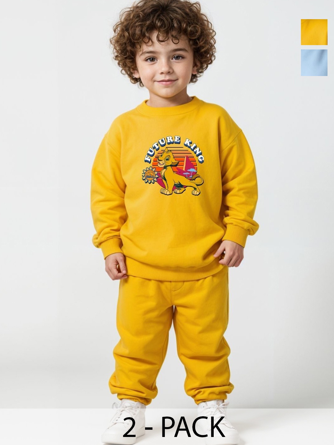 

Minicult Kids Pack Of 2 Simba Graphic Printed Pure Cotton Sweatshirt With Pyjamas, Yellow