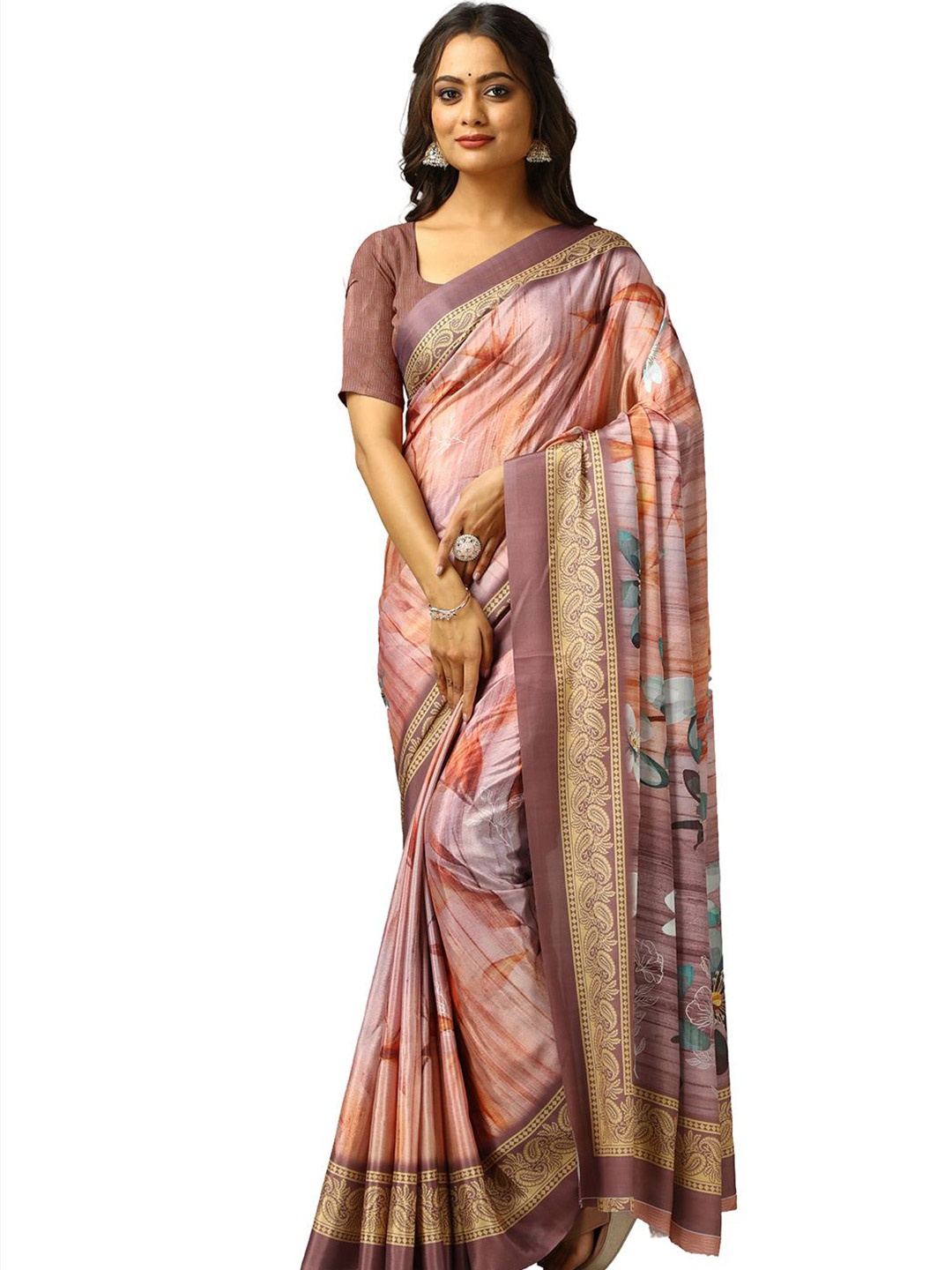 

NIRMAL CREATION Floral Pure Crepe Saree, Pink