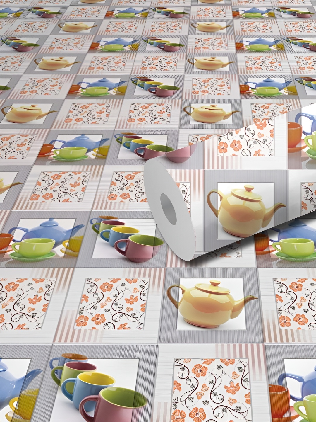 

WallDaddy Grey & Green Tea Set Printed Self Adhesive Wallpaper