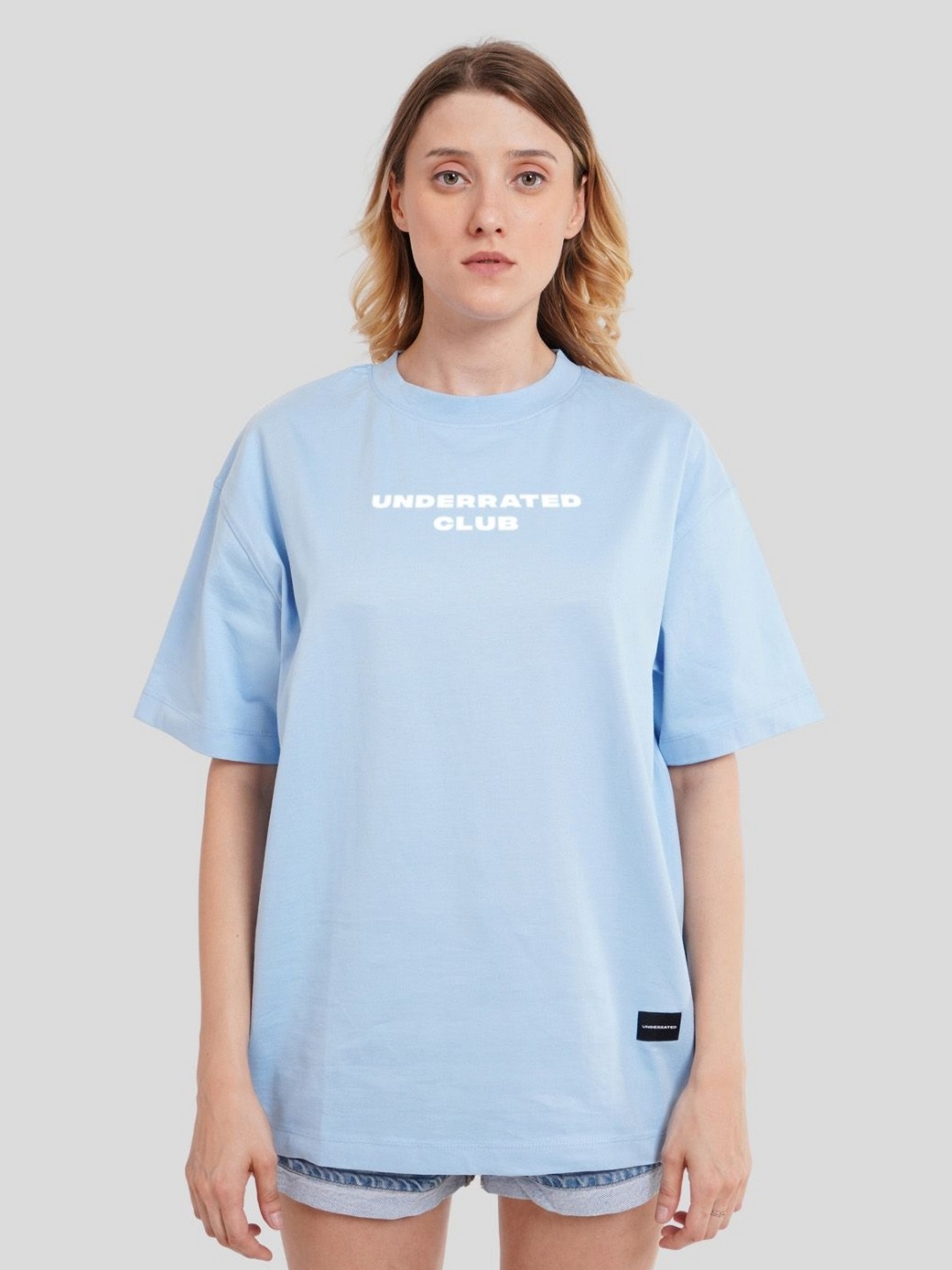 

Underrated Club Women Typography Printed Bio Finish Raw Edge T-shirt, Blue