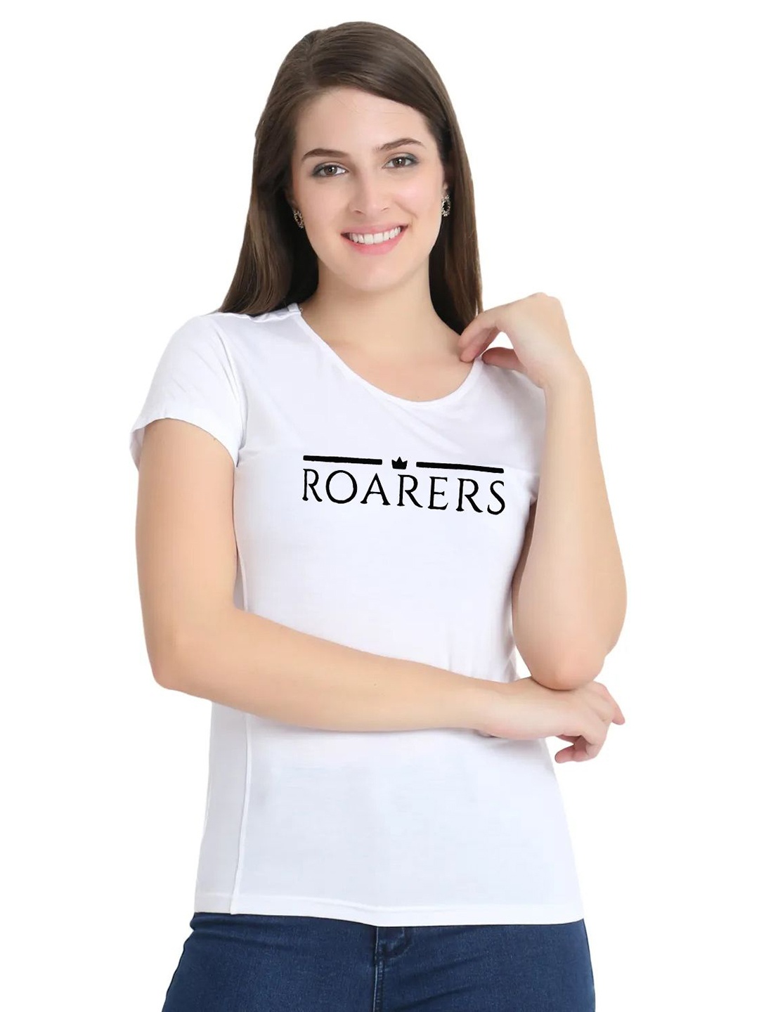 

ROARERS Women Typography Printed Slim Fit T-shirt, White