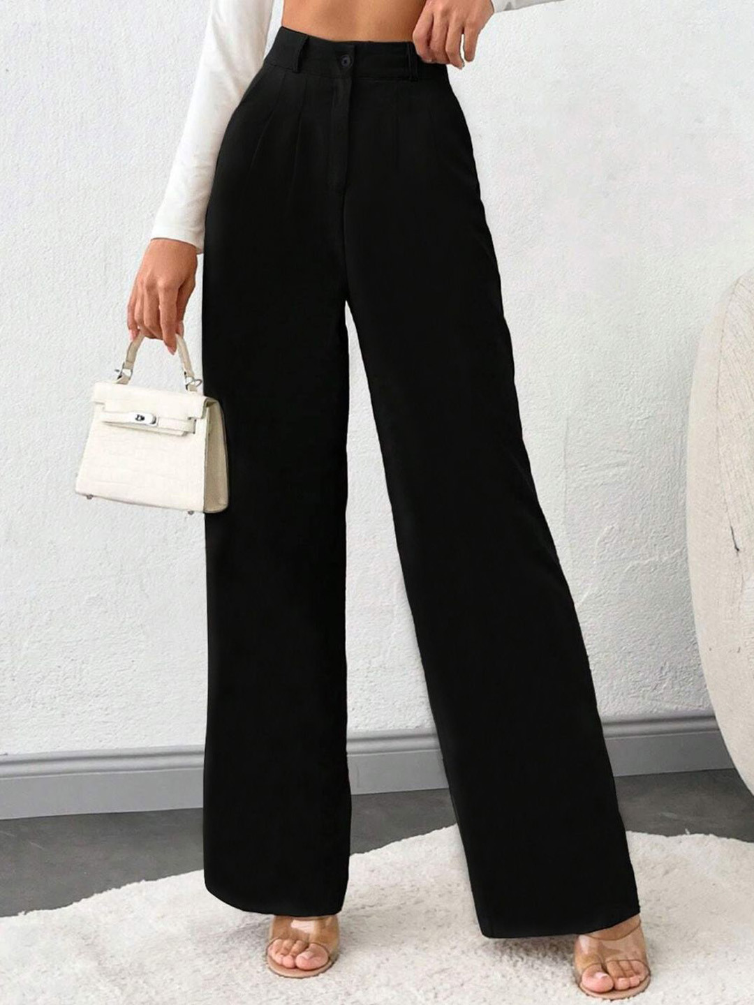 

BAESD Women Relaxed Straight Leg High-Rise Trousers, Black