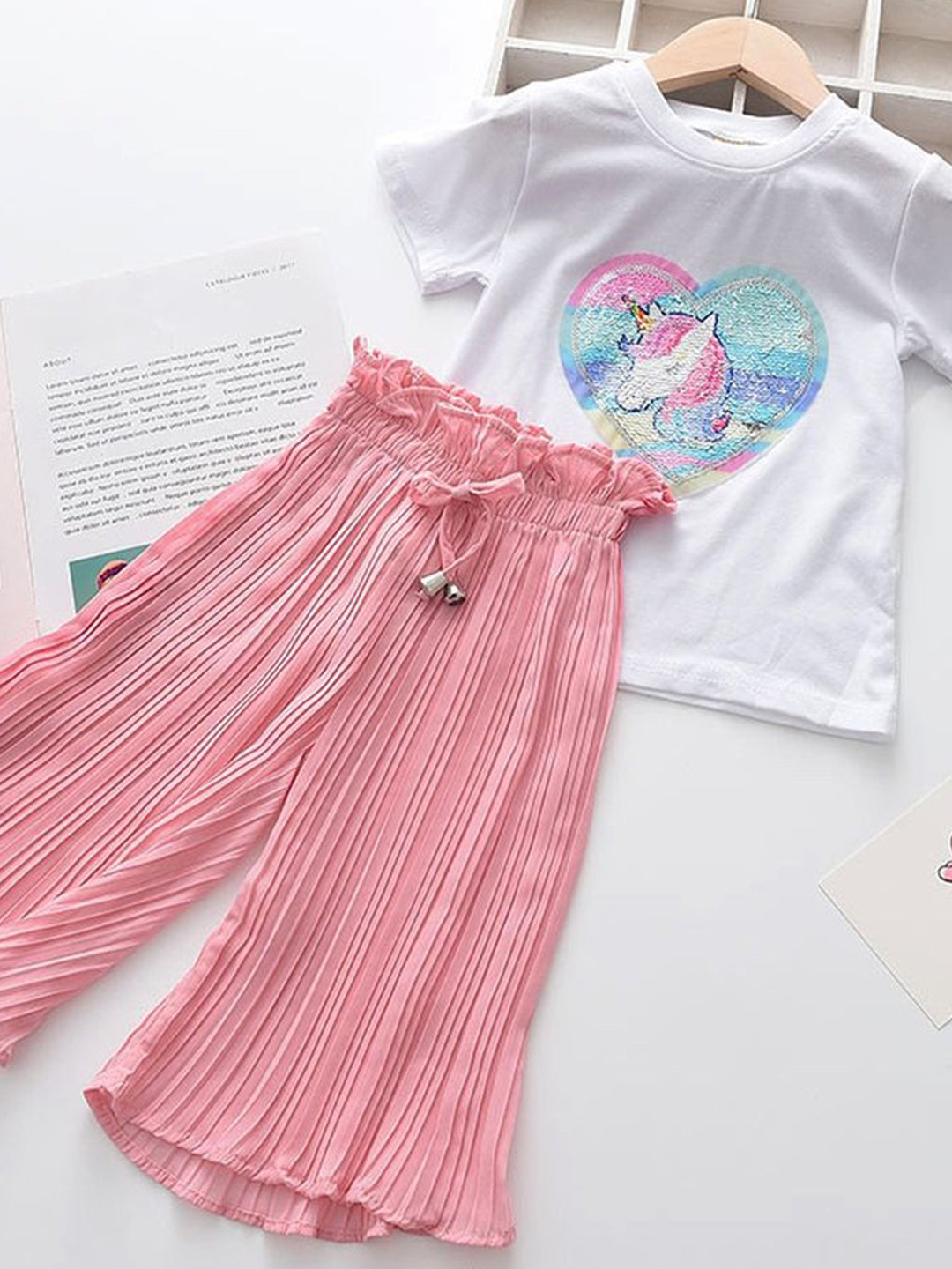 

LULU & SKY Girls Round Neck Printed T-shirt With Palazzos, Pink