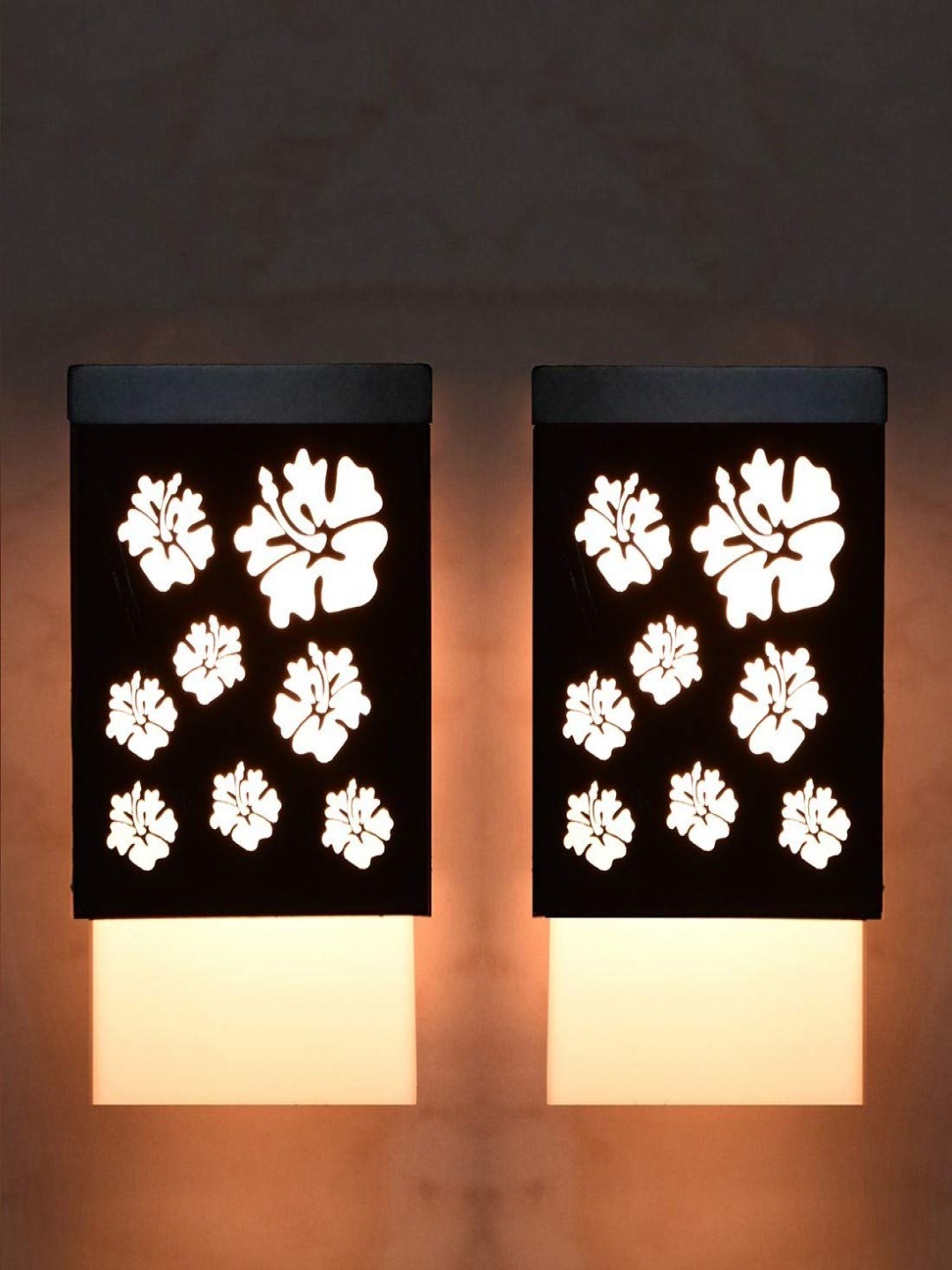 

Gojeeva Black and White 2 Pieces Textured Wooden Contemporary Square Shaped Wall Lamps