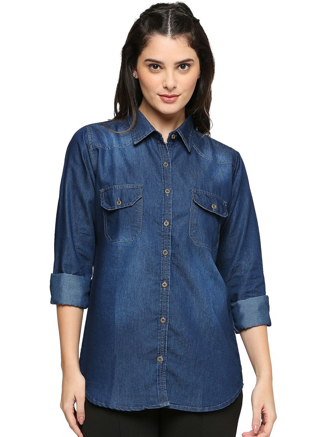 

CEFALU Women Opaque Casual Shirt, Blue