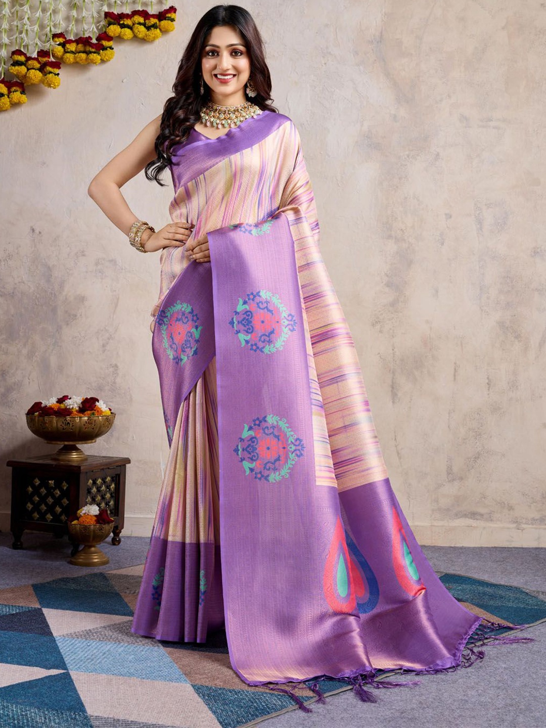 

Meena Bazaar Woven Design Zari Art Silk Saree, Beige