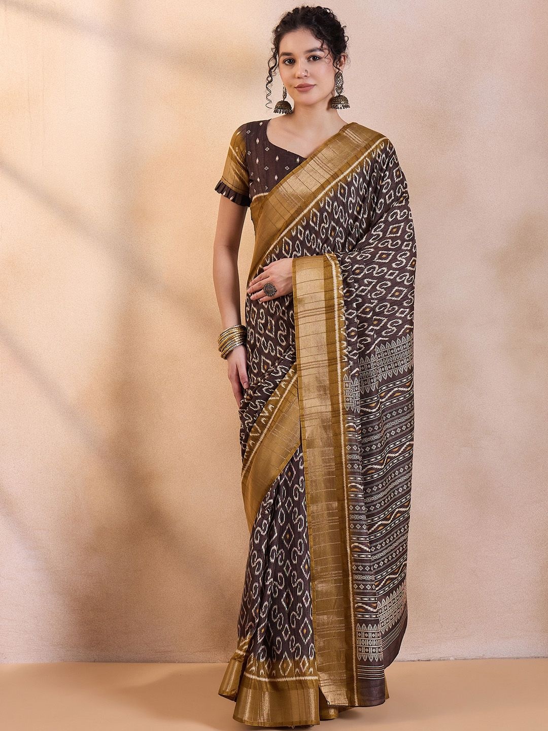 

Anouk Rustic Zari Silk Blend Sungudi Saree, Brown