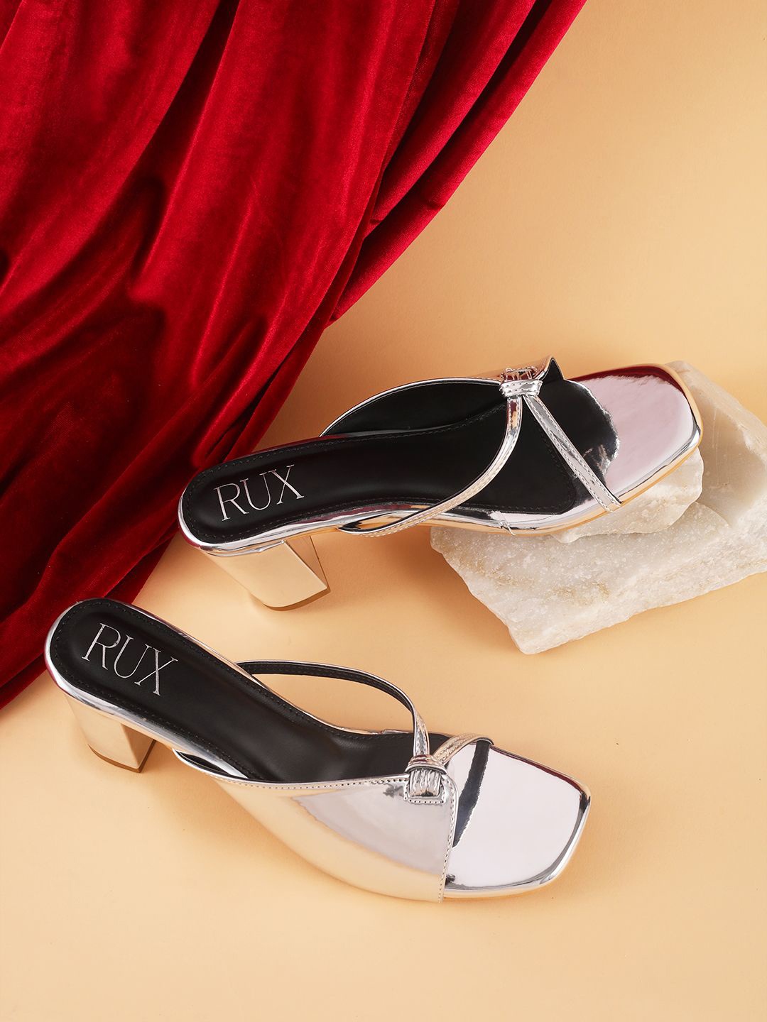 

RUXBYPAYAL Women Block Sandals, Silver