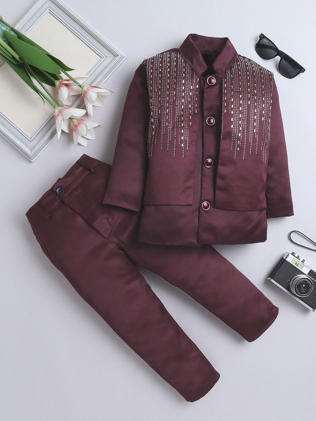 

FOURFOLDS Boys Embroidered 2-Piec Suits, Burgundy