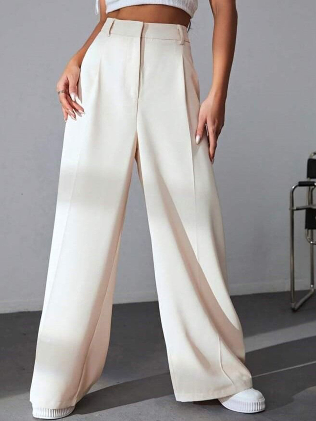 

Next One Women Smart High-Rise Easy Wash Pleated Trousers, Off white