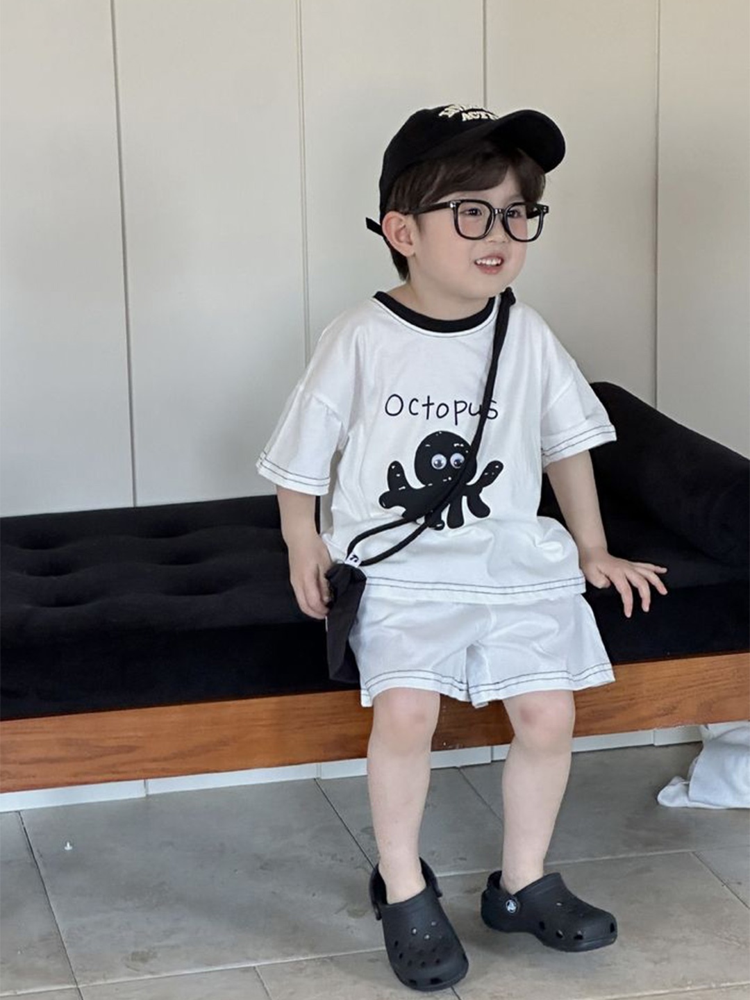 

LULU & SKY Boys Printed Pure Cotton T-shirt With Shorts, White