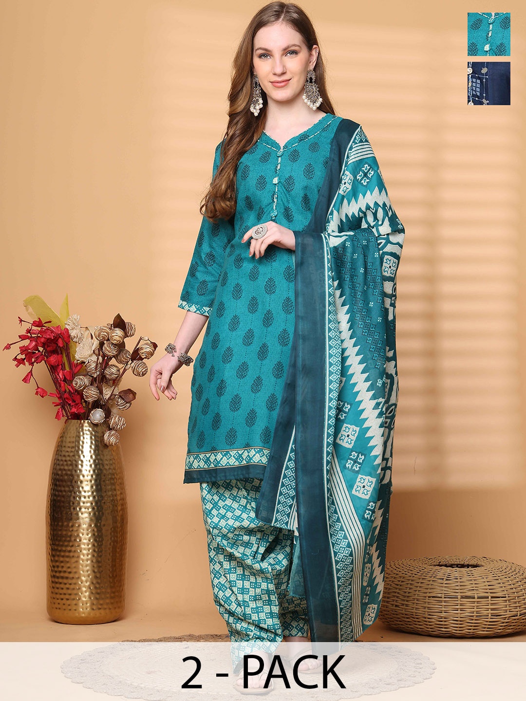 

Roly Poly Women Floral Printed Regular Kurta with Salwar & With Dupatta, Blue