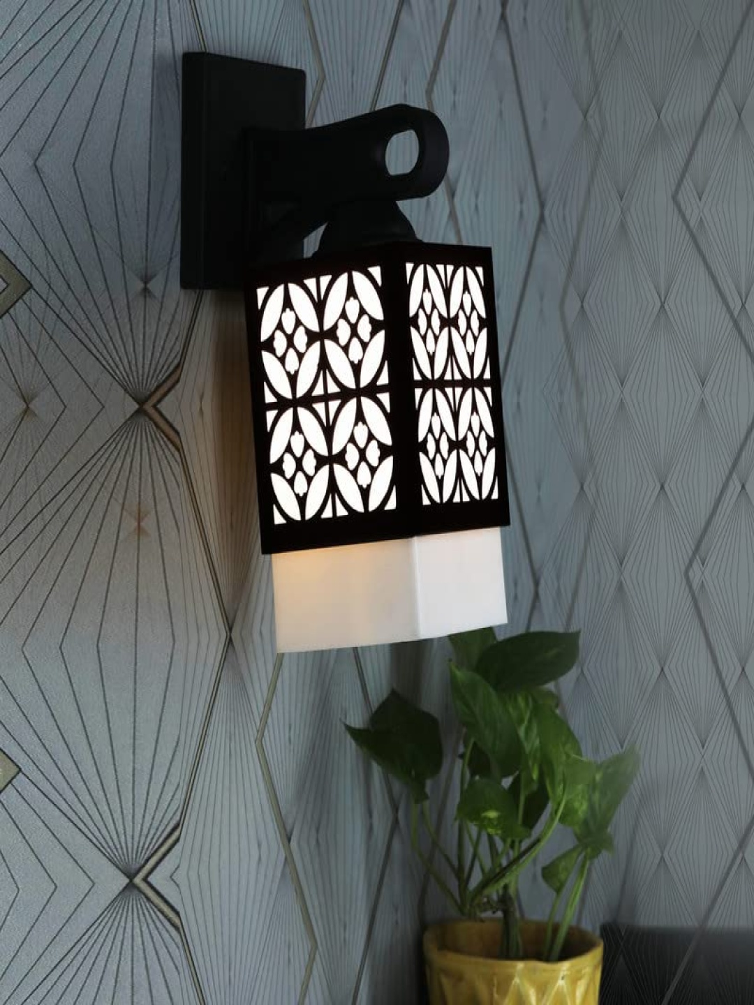 

Gojeeva Black and White Textured Wooden Square Shaped Wall Lamp