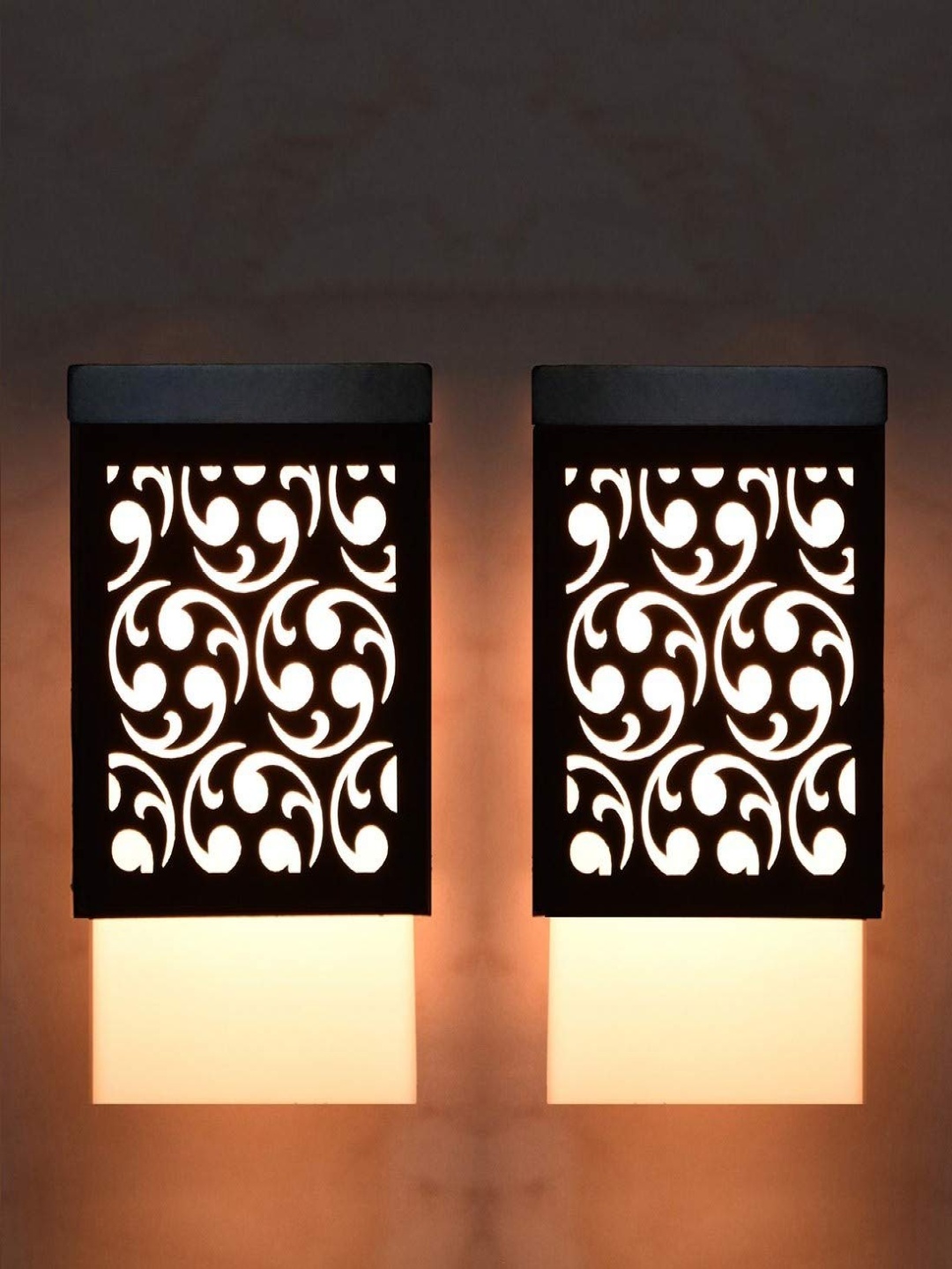

Gojeeva Black & White 2 Pieces Textured Wood Square Shaped Wall Lamps