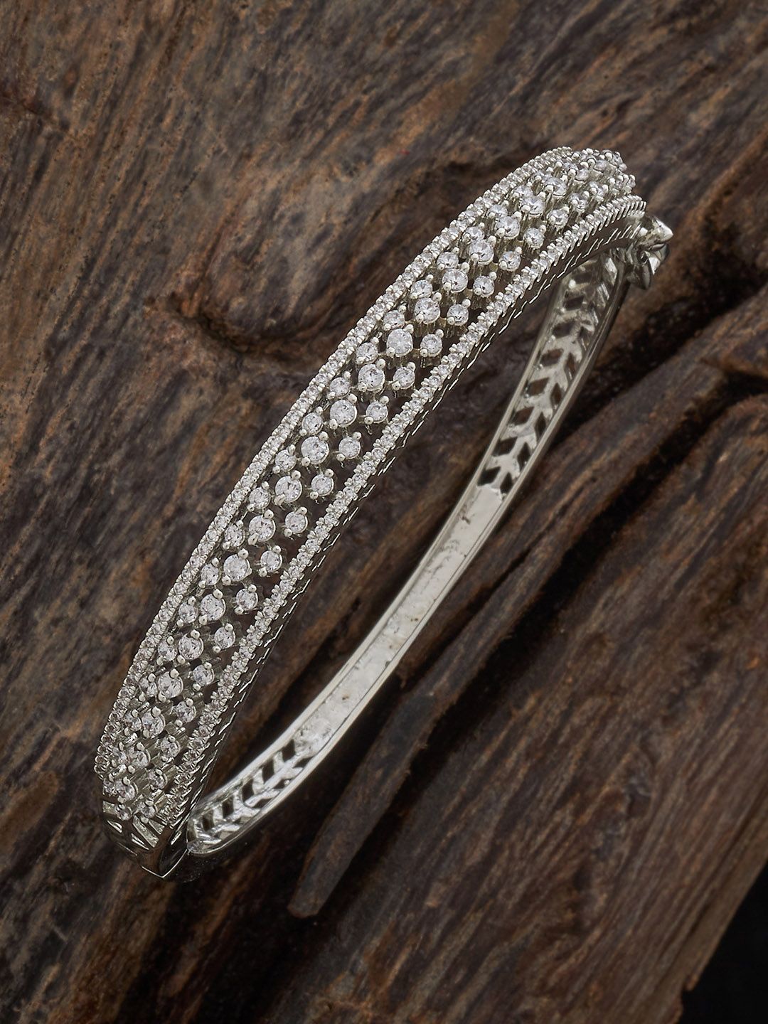 

Kushal's Fashion Jewellery White Rhodium-Plated Kundan Kada, Silver