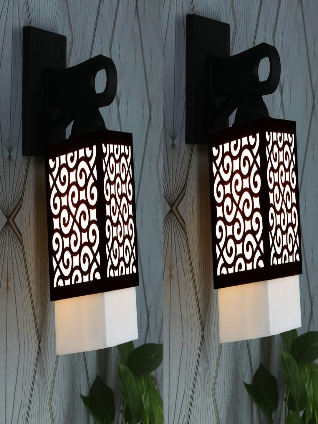 

Gojeeva Black & White 2 Pieces Textured Wooden Square Shaped Wall Lamps