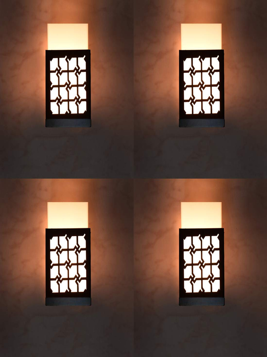 

Gojeeva Black & White 4 Pieces Textured Contemporary Wooden Rectangle Shaped Wall Lamp