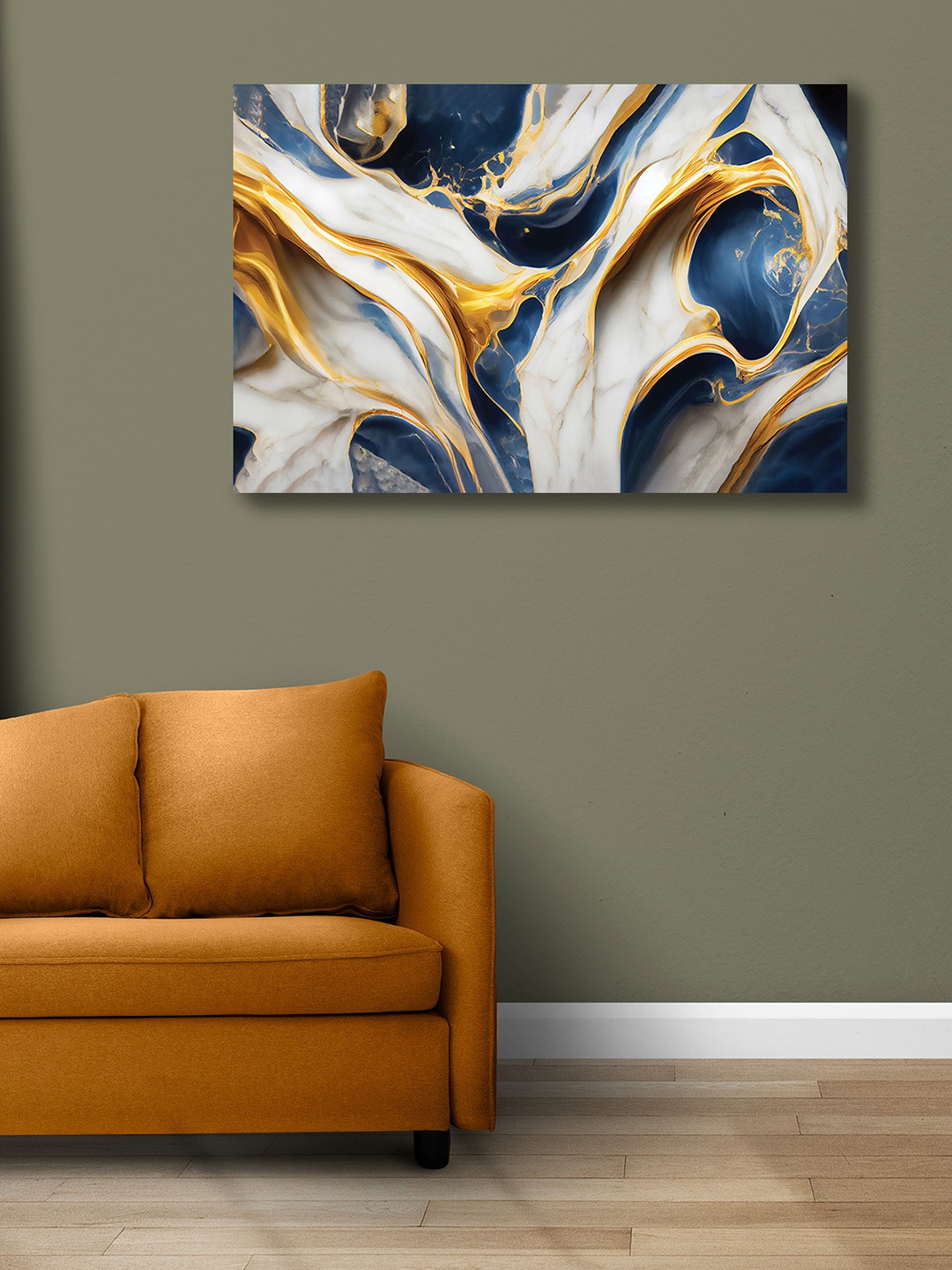 

CVANU White & Blue Canvas Abstract Painting Wall Art