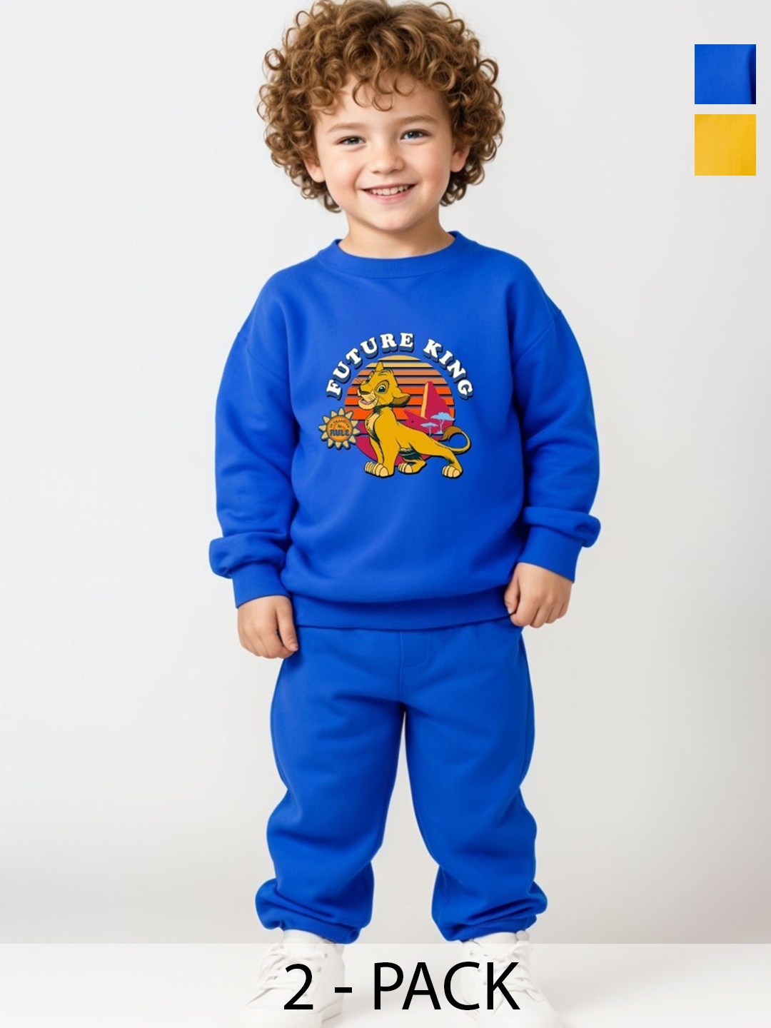 

Minicult Unisex Kids Pack of 2 Printed Pure Cotton Sweatshirt and Joggers, Blue