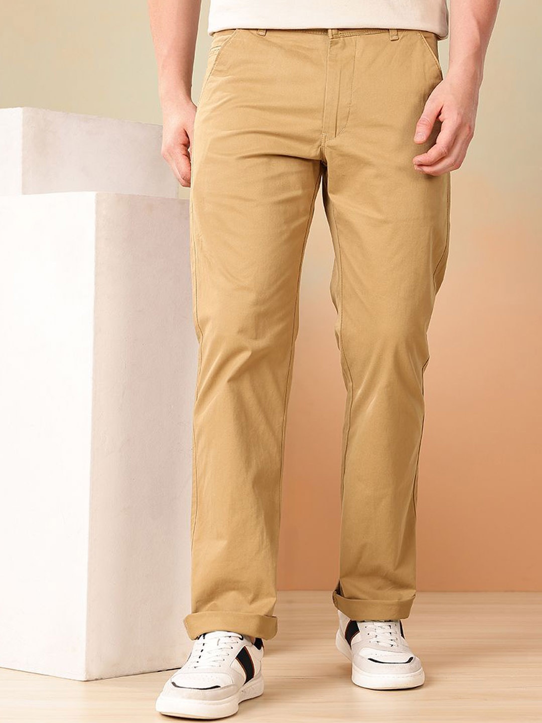 

MEGHZ Men Relaxed Straight Leg Straight Fit Chinos Trousers, Khaki