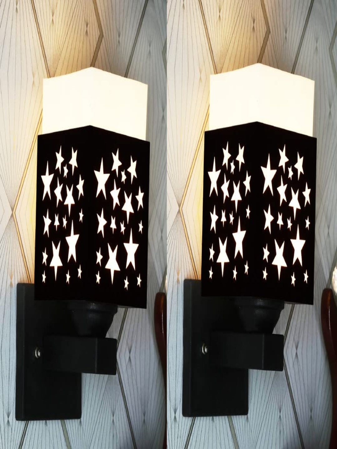 

Gojeeva Black & White 2 Pieces Wooden Rectangle Shaped Wall Lamps
