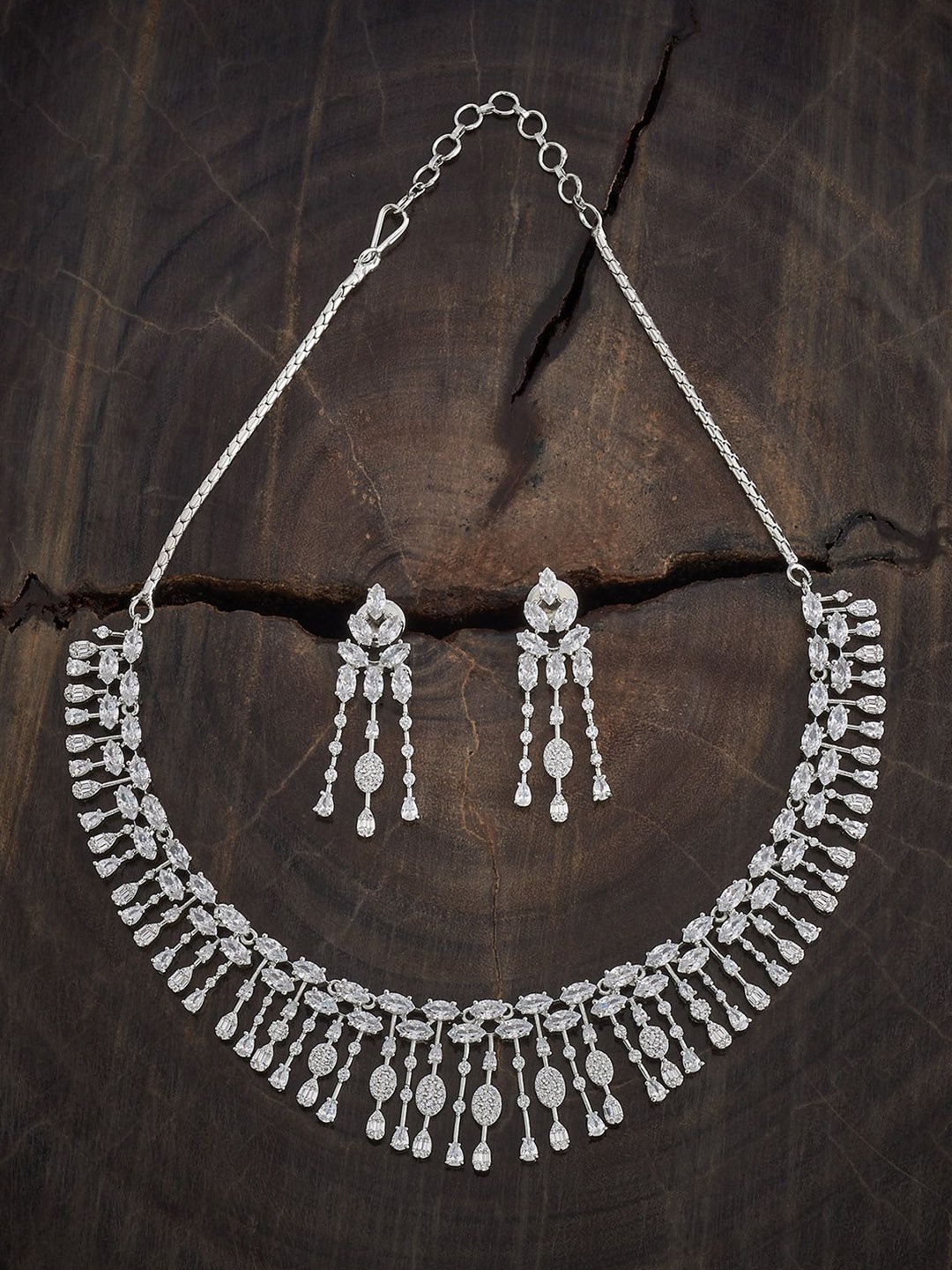 

Kushal's Fashion Jewellery Rhodium-Plated Party Zircon Necklace, Silver