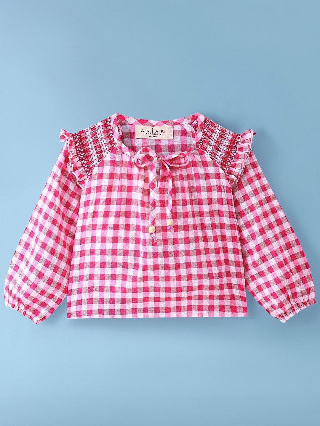

ARIAS By LARA DUTTA Checked Cotton Top, Pink