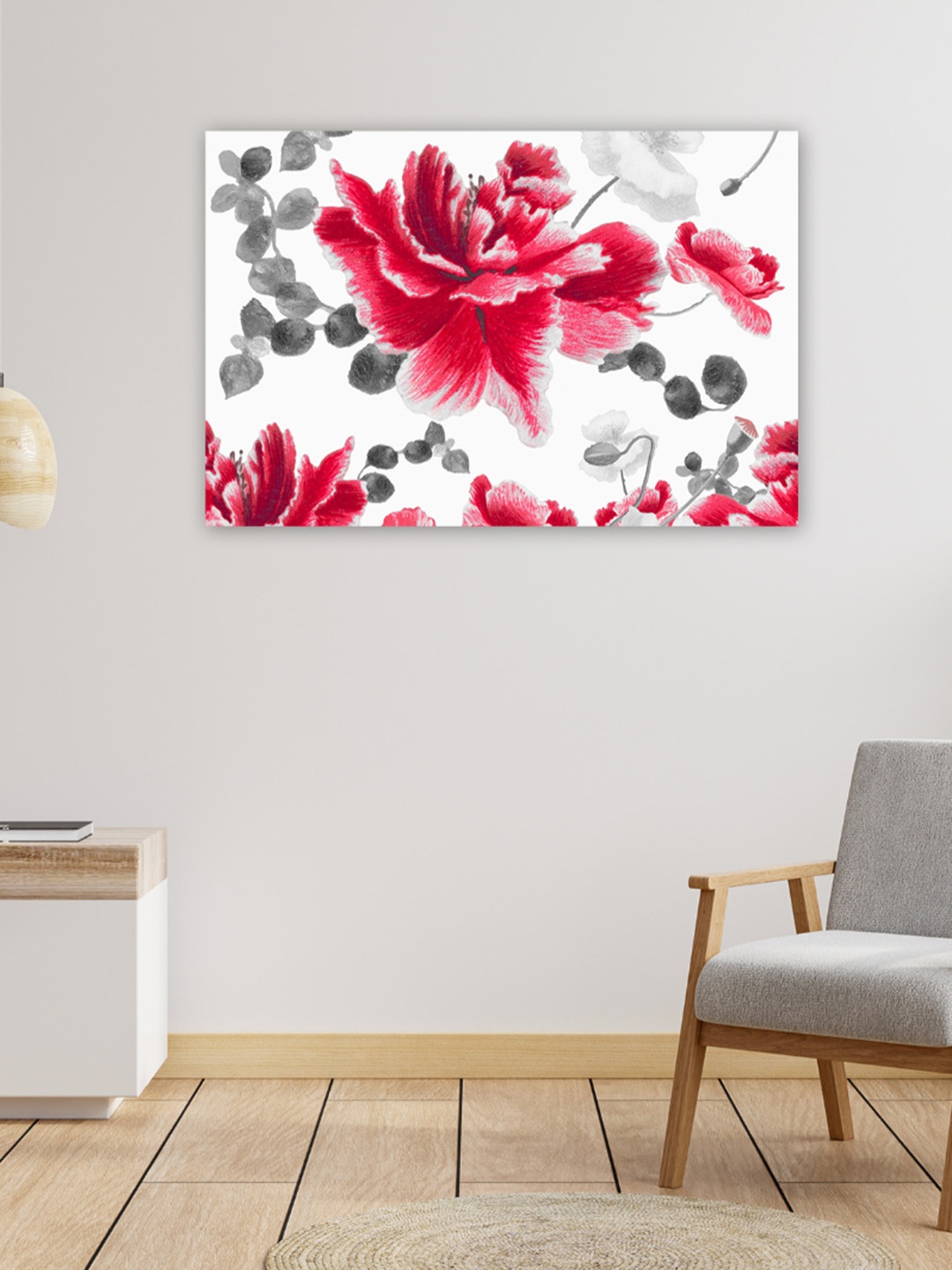 

CVANU Red & White Floral And Botanical Rectangle Canvas Wall Painting