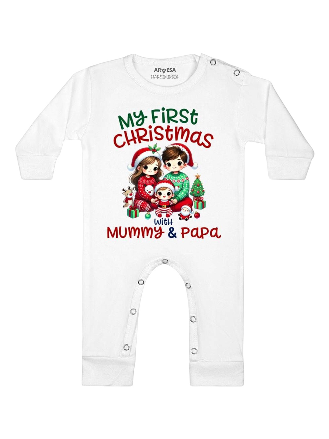 

Arvesa First Christmas Printed Baby Romper, White