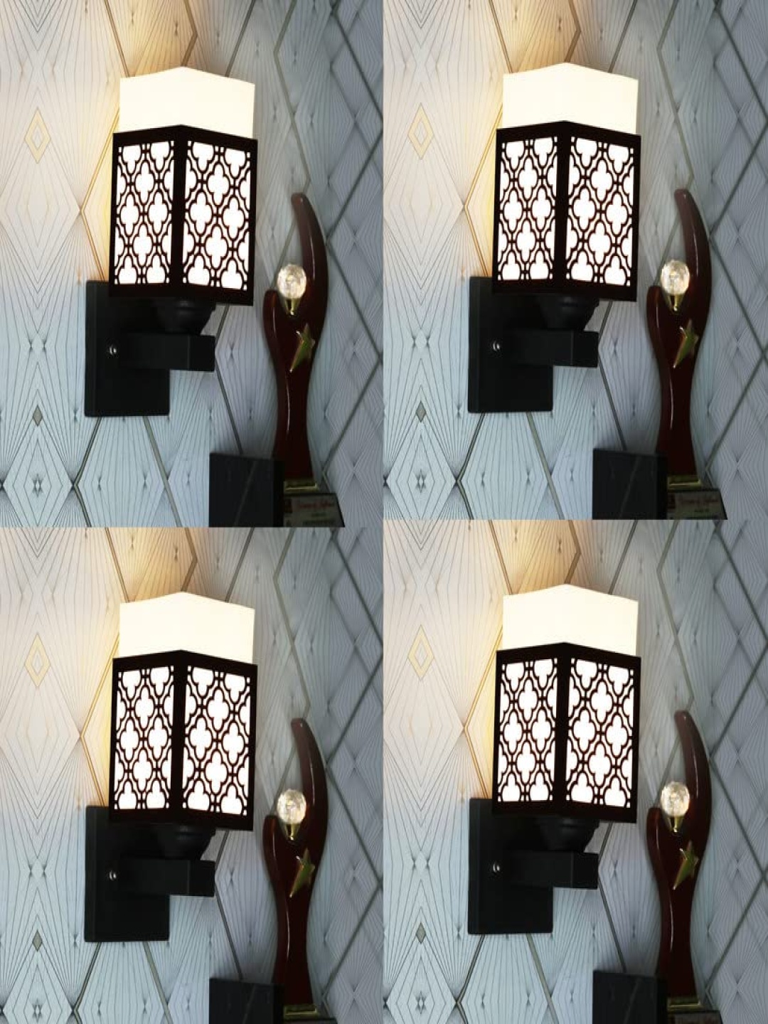 

Gojeeva Black and White 4 Pieces Textured Wooden Square Shaped Wall Lamps