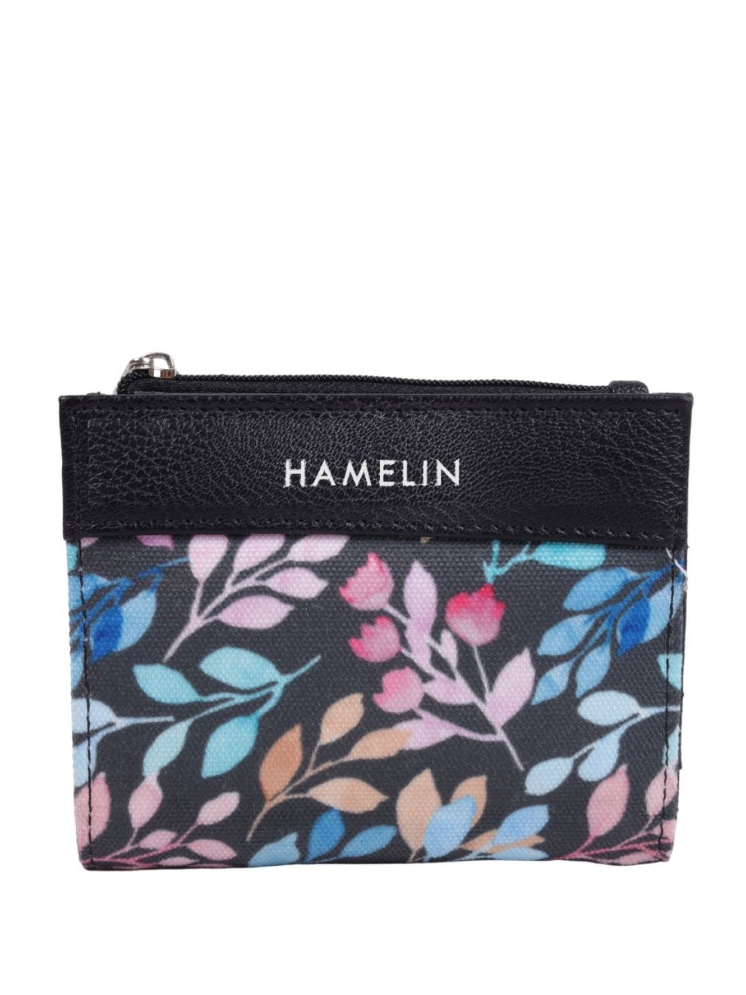 

HAMELIN Pastel Vines Women Floral Printed Canvas Two Fold Wallet, Black