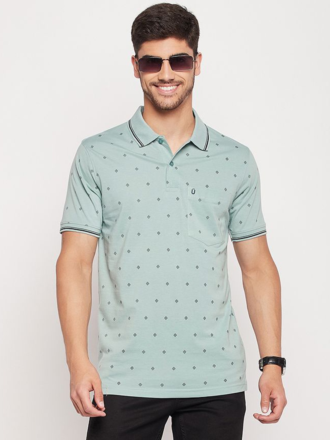 

UNIBERRY Men Printed Polo Collar T-shirt, Sea green