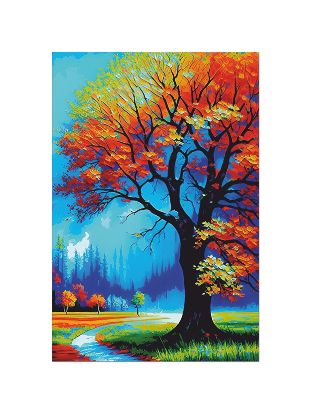 

CVANU Blue & Orange Unframed Canvas Painting Wall Art