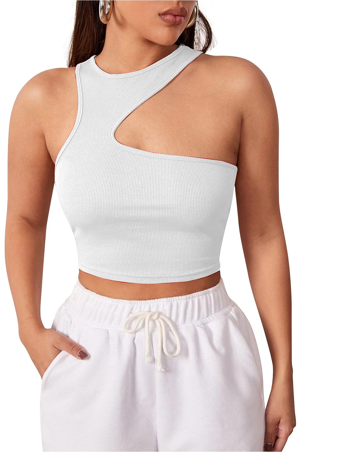 

classy fashion Cotton Tank Crop Top, White