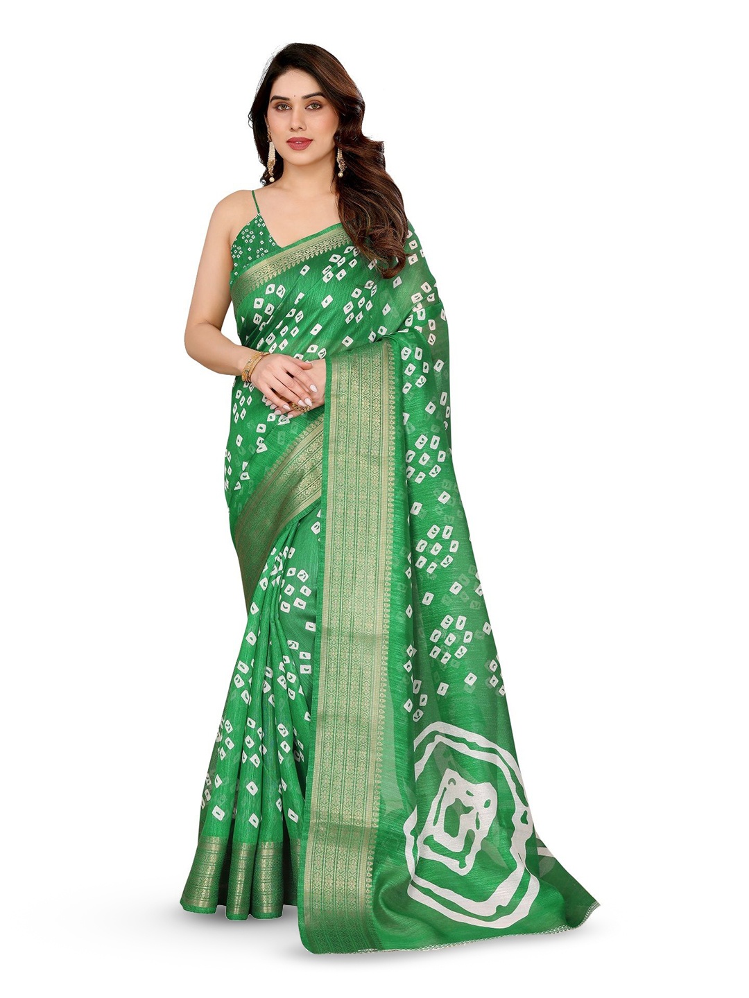 

Moda Rapido Bandhani Zari Saree, Green