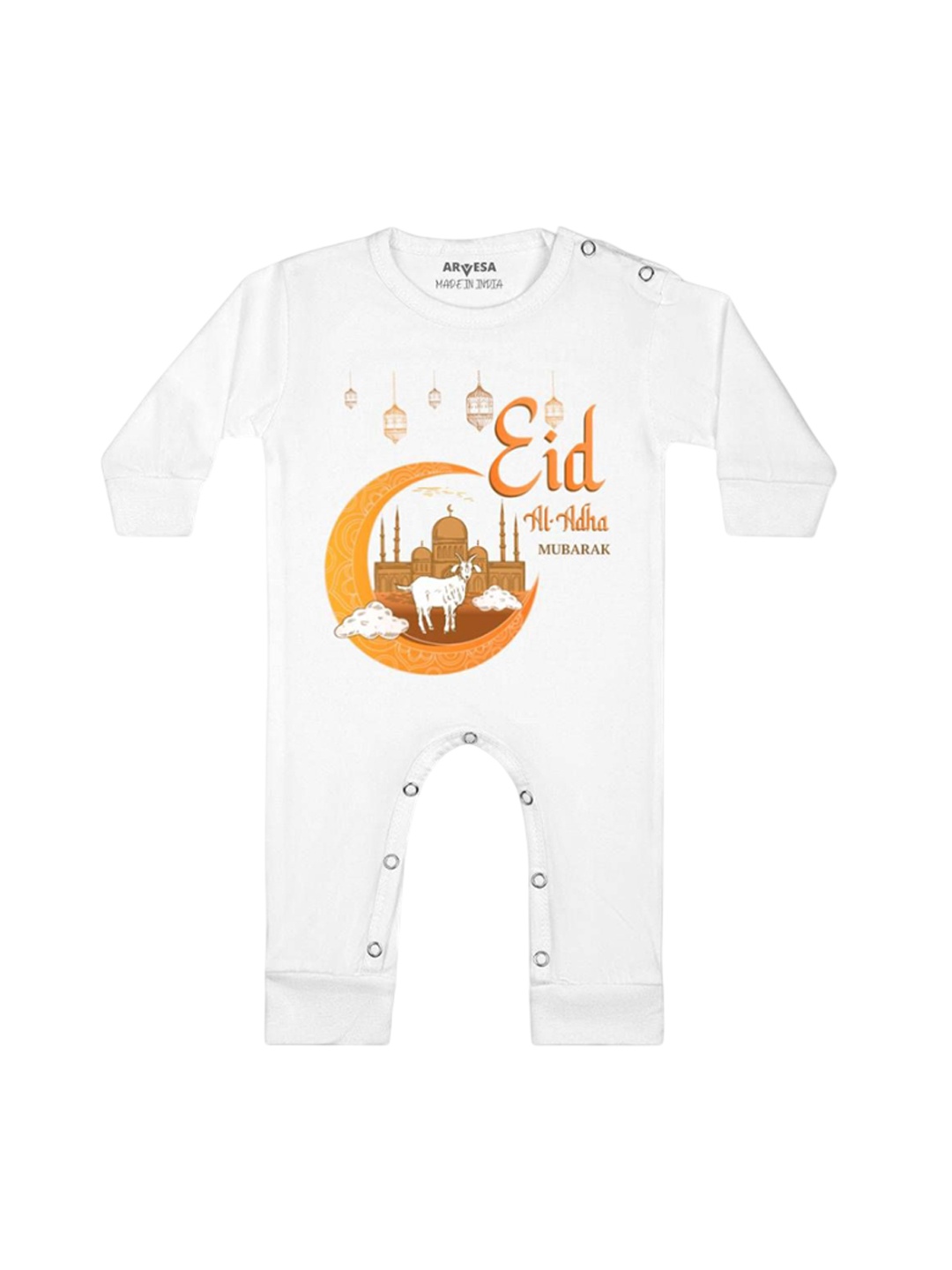 

Arvesa Eid Al Adha Mubarak Printed Baby Romper, White
