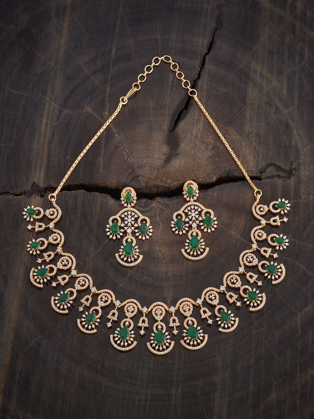 

Kushal's Fashion Jewellery Green Gold-Plated Party Zircon Jewellery Set
