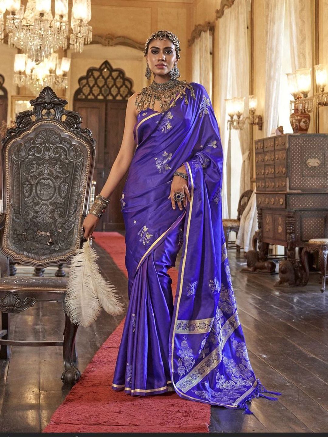 

Anouk Woven Design Zari Satin Saree, Blue