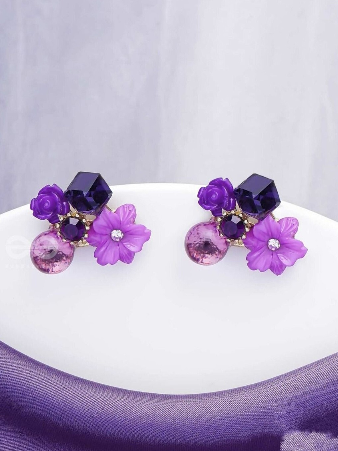 

V FASHION JEWELLERY Gold-Plated Contemporary Shaped Studs, Purple