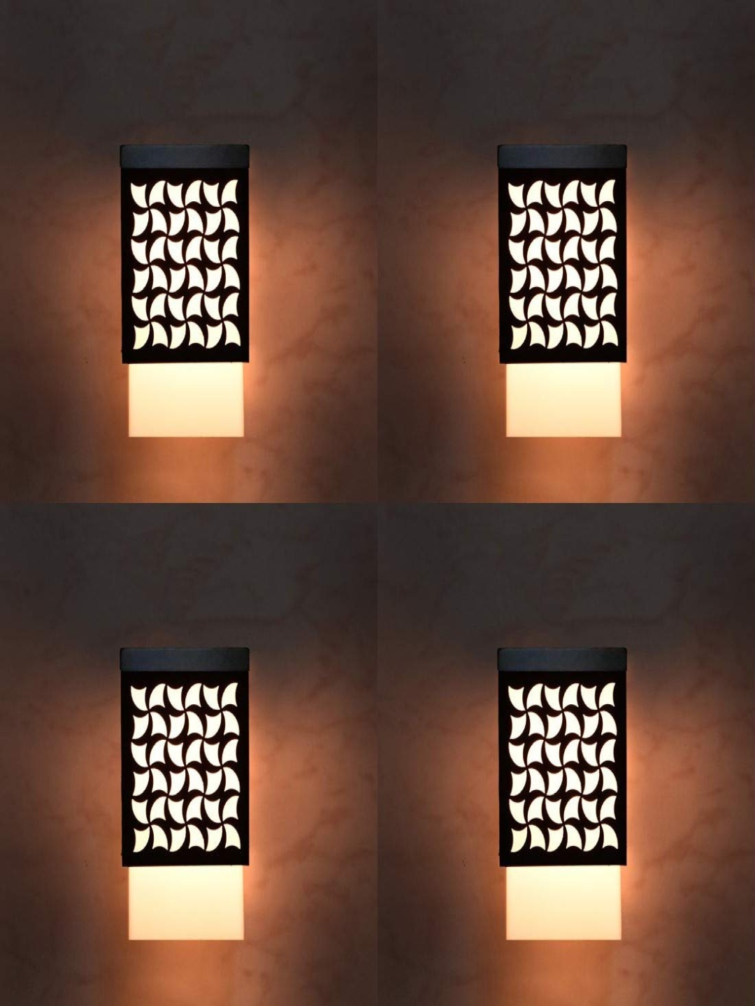 

Gojeeva Black and White 4 Pieces Textured Wooden Contemporary Square Shaped Wall Lamps