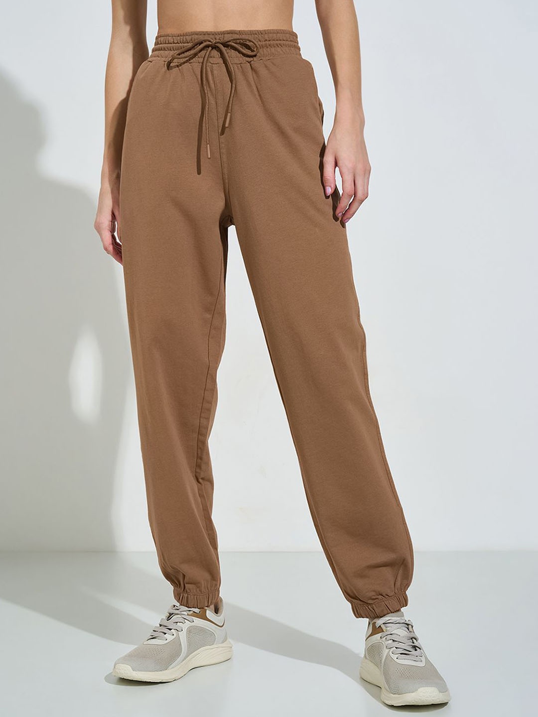 

Ajile by Pantaloons Women Cotton Relaxed-Fit Mid-Rise Joggers, Brown