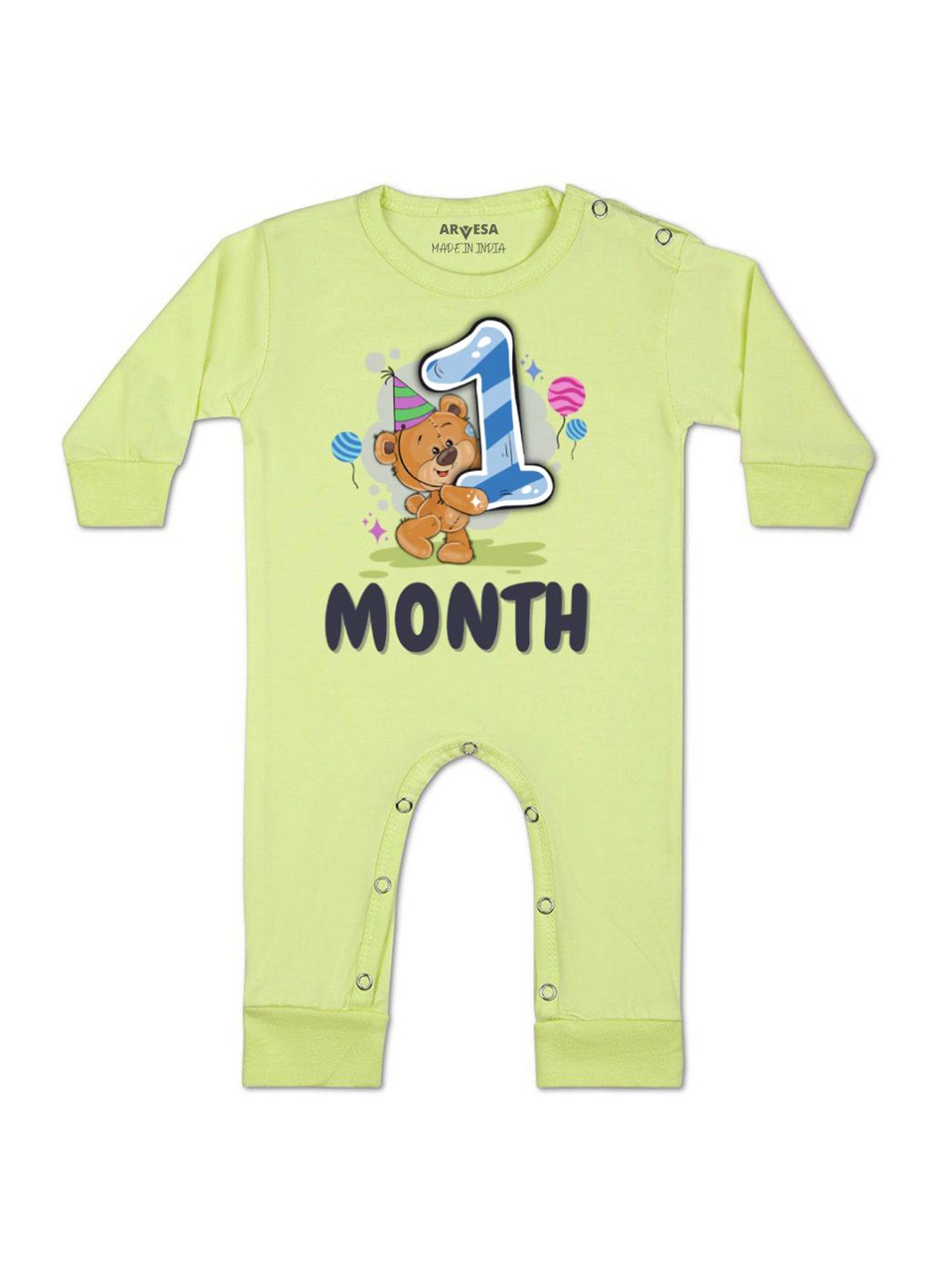 

Arvesa One Month Baby Boy Printed Baby Romper, Yellow