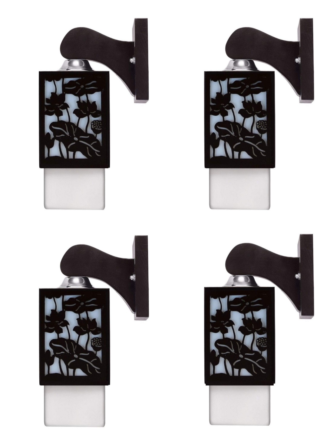 

Gojeeva Black & White 4 Pieces Textured Wooden Square Shaped Wall Lamps