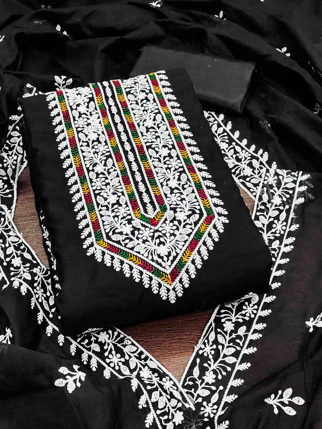 

Blissta Embroidered Unstitched Dress Material, Black