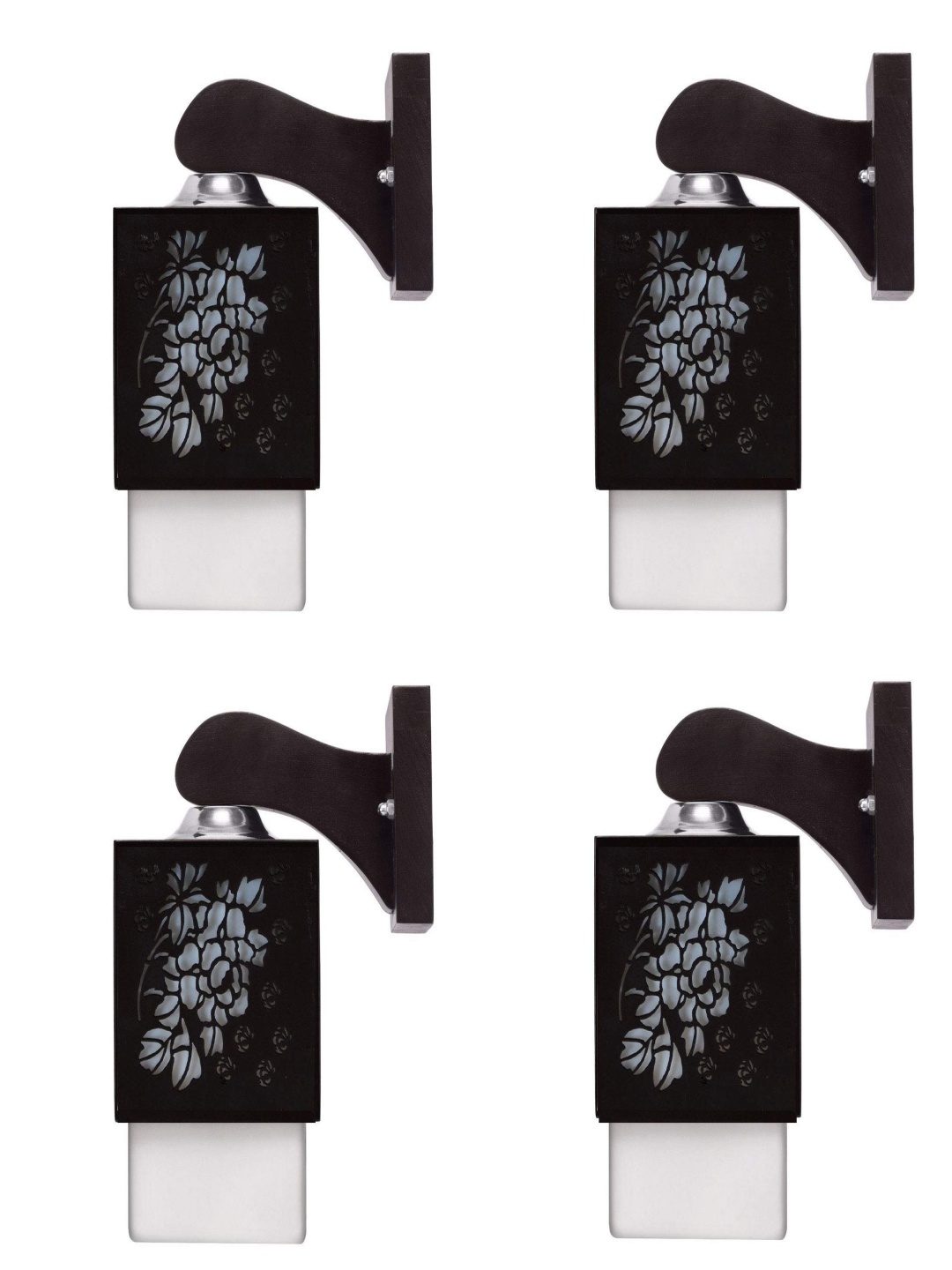 

Gojeeva Black & White 4 Pieces Textured Wooden Square Shaped Wall Lamps