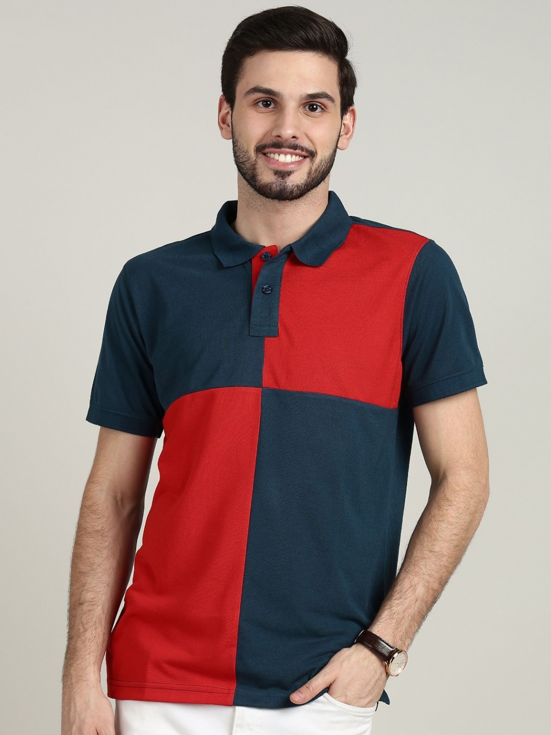 

XFOX Men Colourblocked Polo Collar T-shirt, Maroon