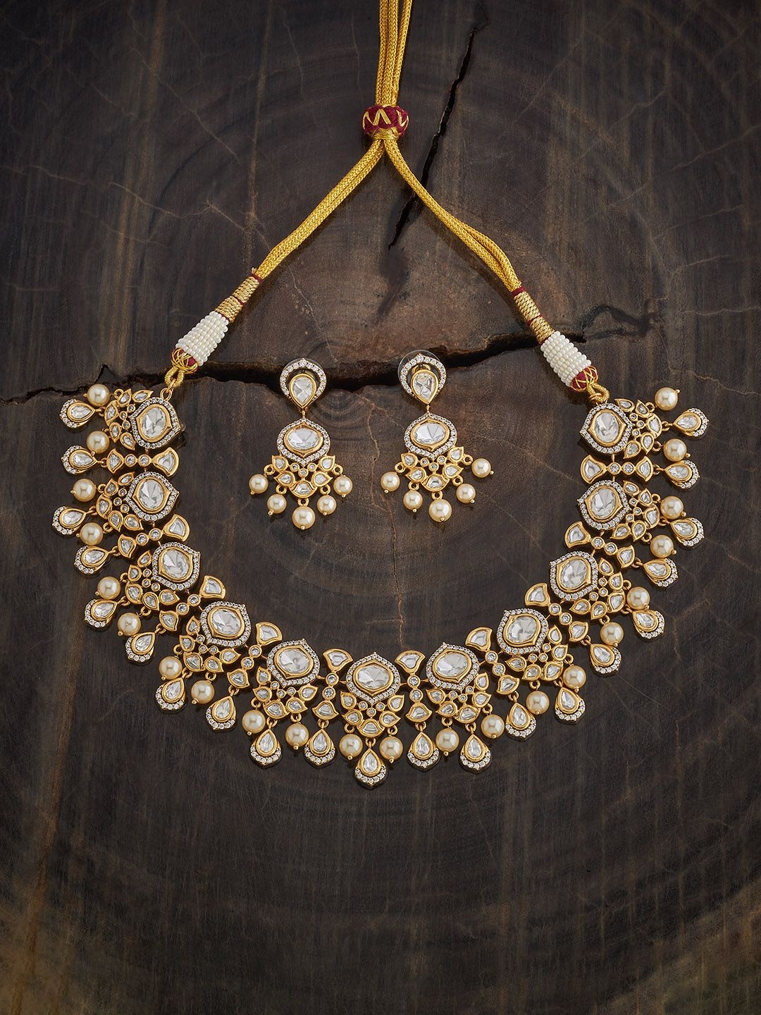 

Kushal's Fashion Jewellery White Victorian-Plated Ethnic Kundan Jewellery Set, Gold