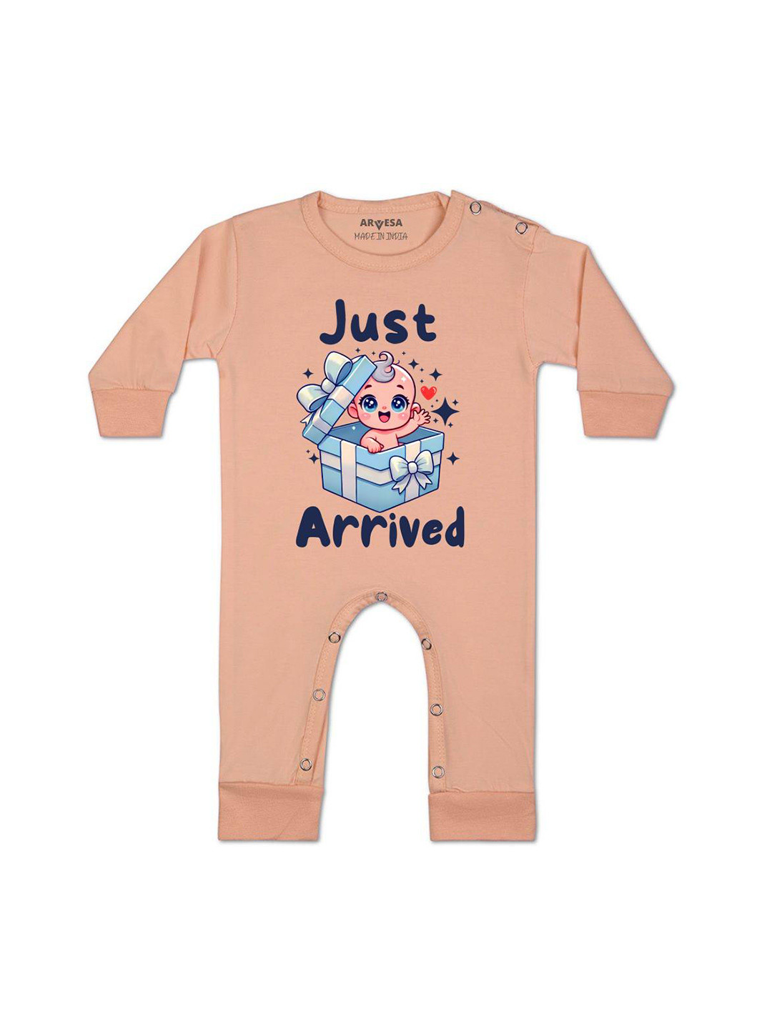 

Arvesa One Month Baby Boy Printed Baby Romper, Peach